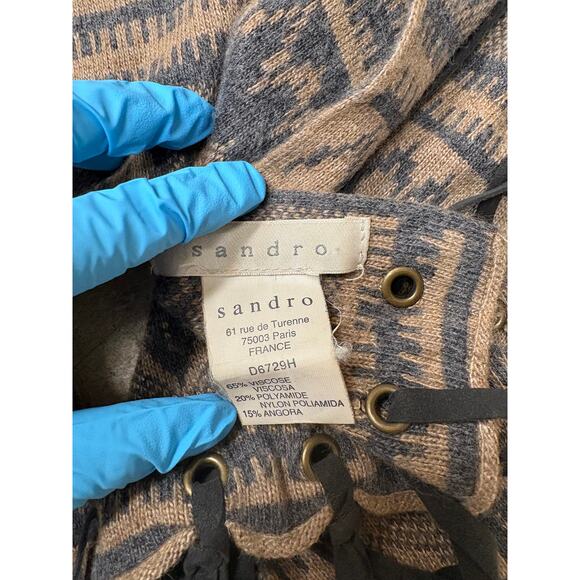 Sandro Paris Geometric Angora Wool-Blend Southwestern Inspo Fringe Scarf - Picture 9 of 11